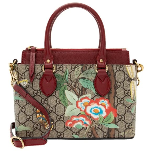 GUCCI Blooms Red&Brown Canvas Satchel 499-020325 - Picture 1 of 16